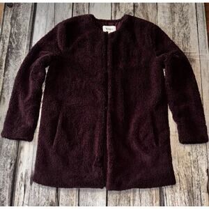 BB Dakota Merrill Faux Fur Jacket Button Burgundy Women's Size Medium